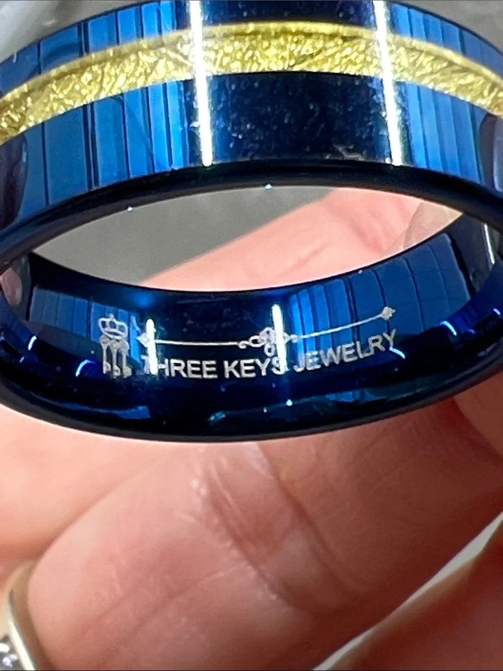 Three Keys Jewelry 8mm Blue Tungsten w/ Meteorite Inlay Wedding Band